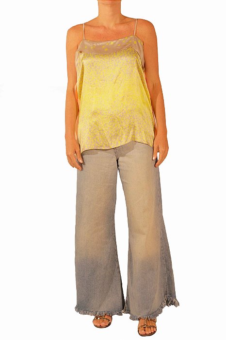 Blusa Animale Amarela e Salmão Seda
