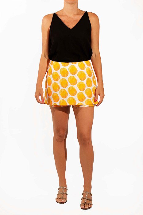 Short Saia A. Brand Branco com Bolas Laranjas