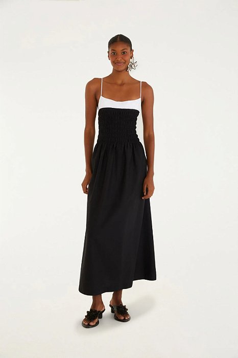 Vestido Farm Preto com Viés Branco