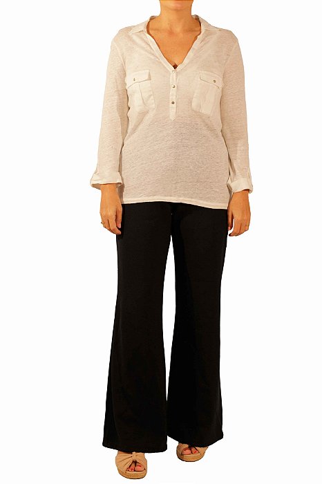 Blusa Massimo Dutti Branca Linha Botões Dourados com Bolso