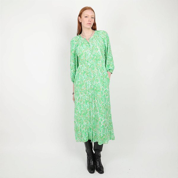 Vestido Zara Verde Claro Estampa Longo