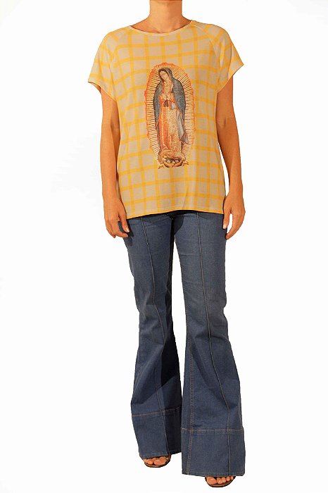 Blusa Mixed Bege e Amarelo Malha Nossa Senhora