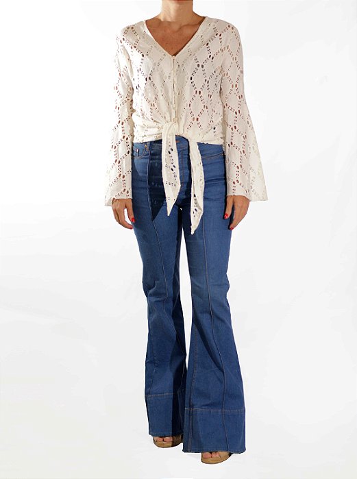 Blusa Tee Match Branca Mangas Sinos Laise