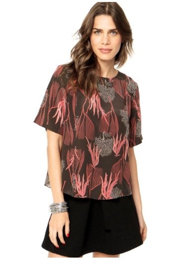 Blusa Animale Estampada Algas Seda