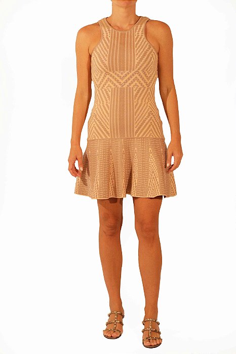 Vestido Bobô Bege Tricot Geométrico