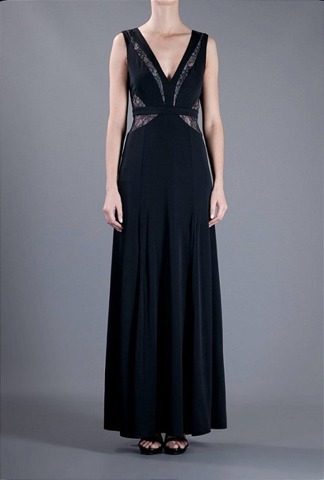 Vestido BCBG Maxazria Preto e Bege Seda Renda