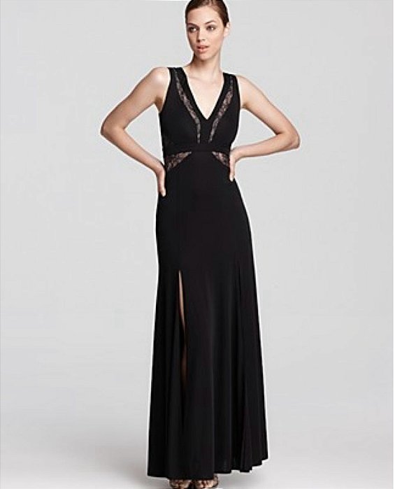 Vestido Longo Le Lis Blanc Preto de Seda e Renda