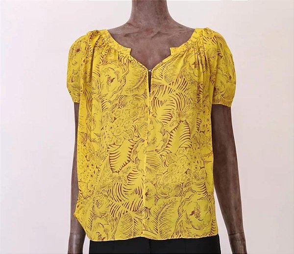 Blusa Animale Amarela e Marrom Seda