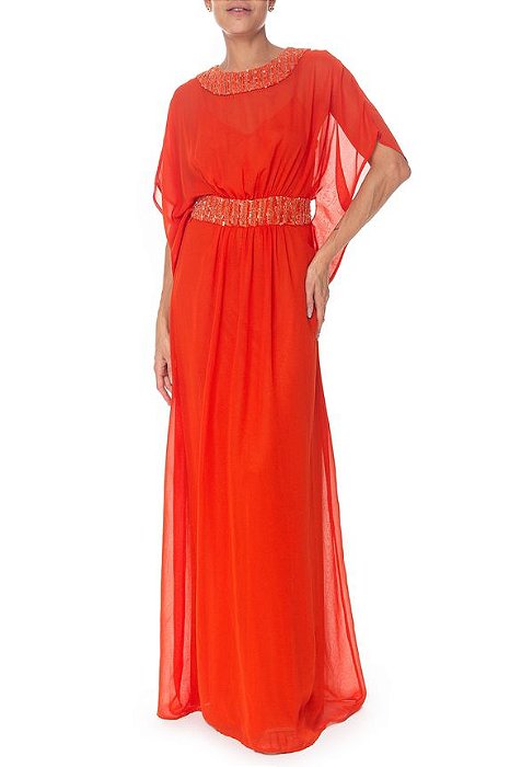 Vestido Le Lis Blanc Laranja Longo Paetês