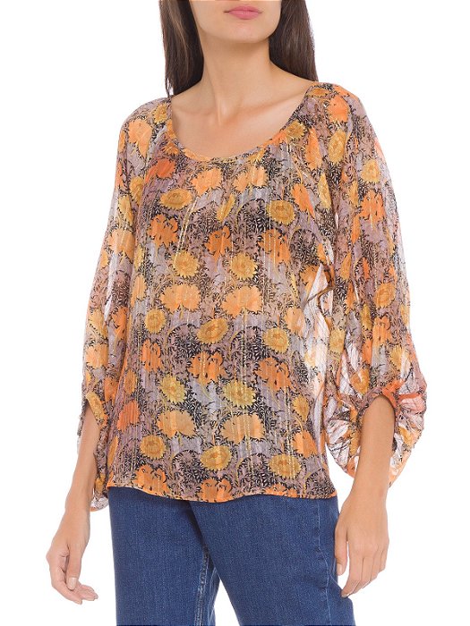 Blusa Ateen Preta Estampada de Seda