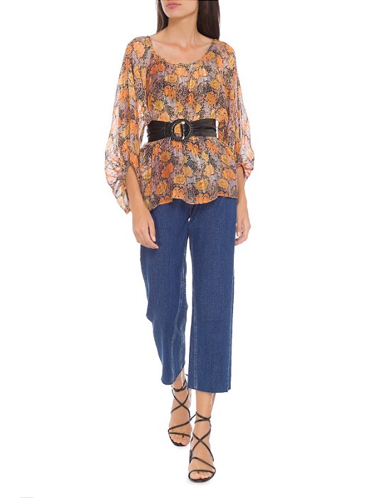 Blusa Ateen Preta Estampada de Seda