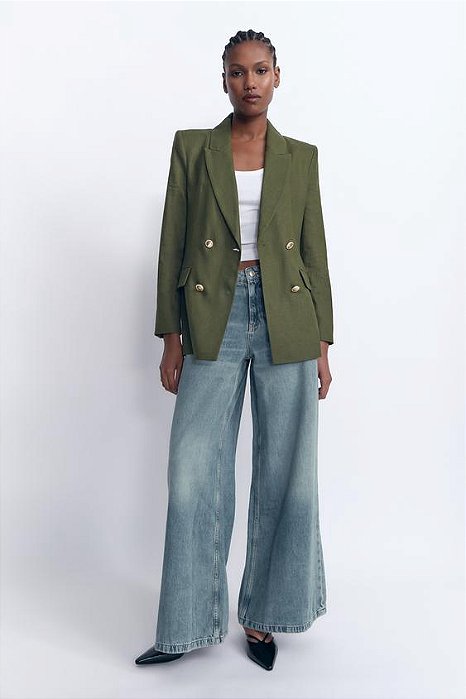 Blazer Zara Verde de Linho