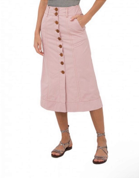 Saia Midi Mixed Rosa Botões Marrons