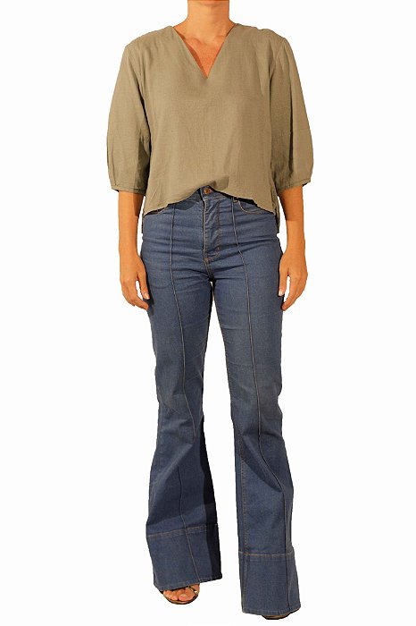 Blusa Mixed Verde Militar Manga Curta
