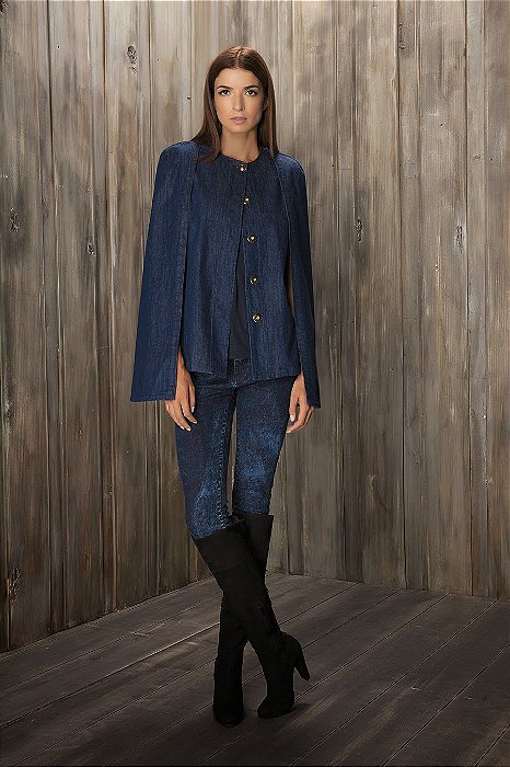 Blazer Mixed Azul Jeans Botões Dourados