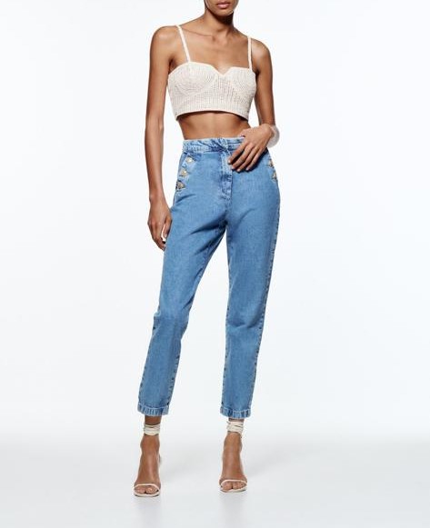 Calça Zara Azul Jeans Claro Botões Dourado