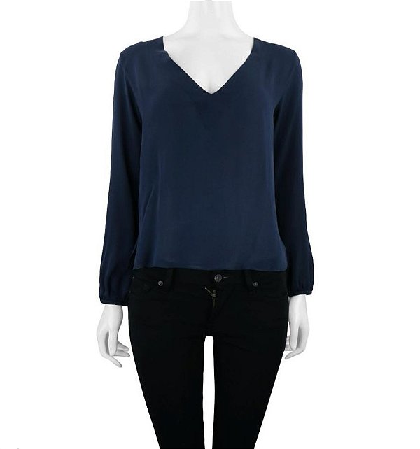 Blusa Bobô Azul Marinho Manga Comprida Gola V