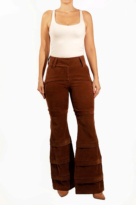 Calça Mixed Marrom Claro Veludo Flare