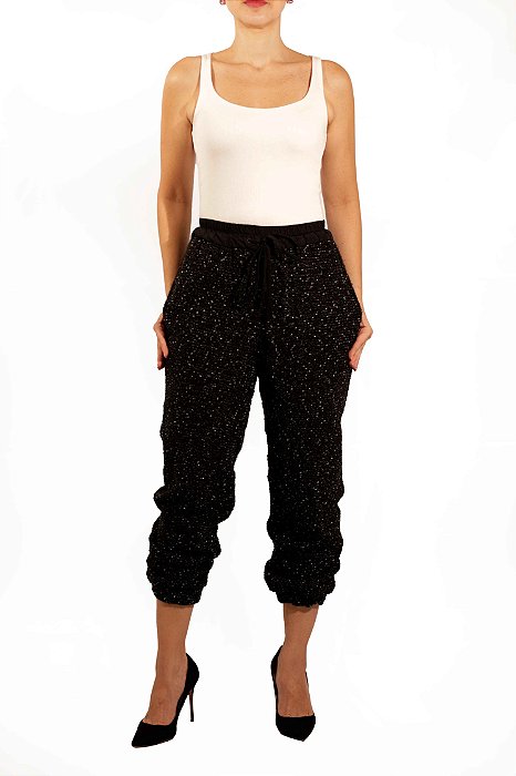 Calça Zara Jogging Tweed Preto e Branco