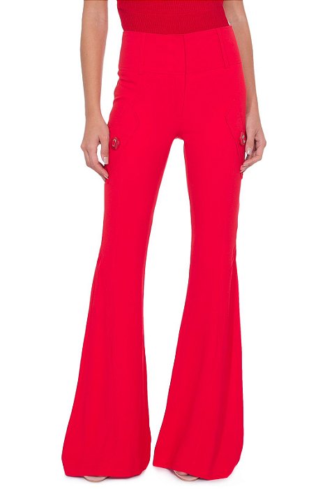 Calça Flare Animale Vermelha Detalhe Bolso