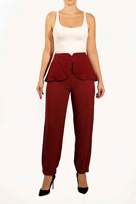 Calça Lilly Sarti Vinho com Peplum