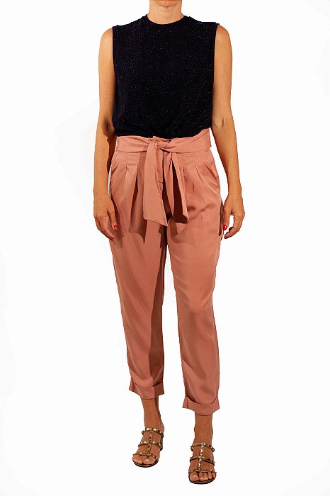 Calça TVZ Rosé Seda Amarração Cintura