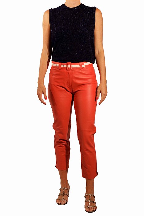 Calça Guga Gonçalves + Lica Melzer Vermelha - Terracota de Couro