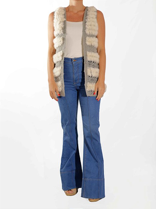 Colete Bobô Cinza e Branco Tricot