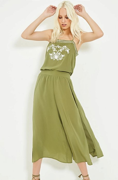 Conjunto Ateen Calça Pantacourt + Blusa Verde de Seda
