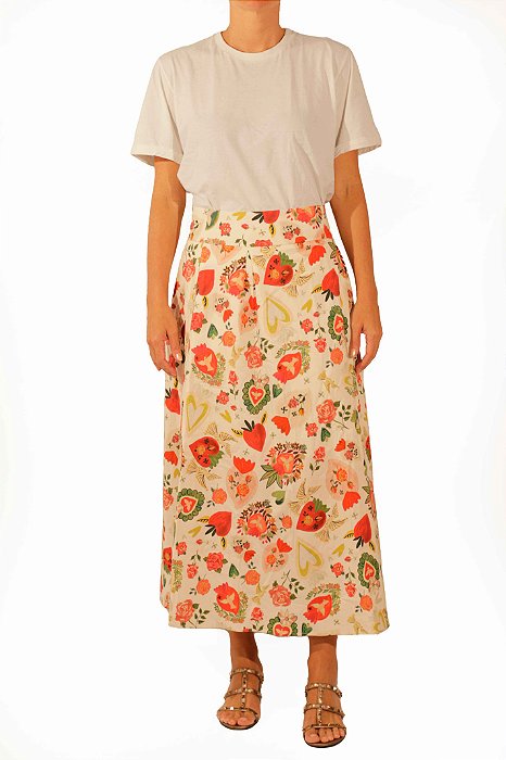 Saia Mixed Branca Estampada Modelo Sagrado Coração