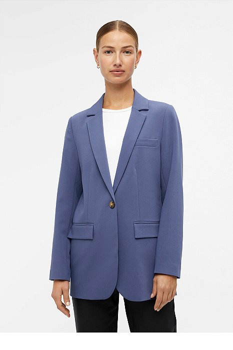 Blazer Marfino Azul Modelo Alongado Reto