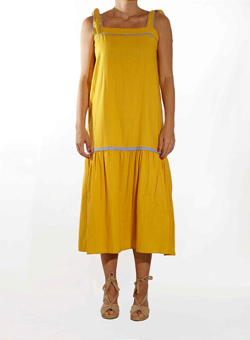 Vestido Longo Missinclof Amarelo Detalhe Azul