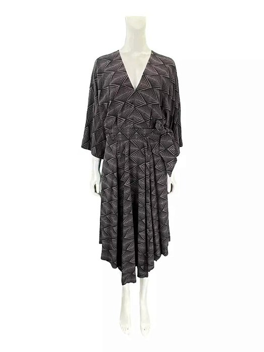 Vestido Animale Estampado Preto Marrom Assimétrico