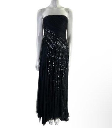 Vestido Longo Lita Mortari Sem Alça Seda Detalhes Bordados em Paetês