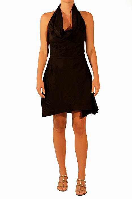 Vestido Animale Preto Frente Única Curto