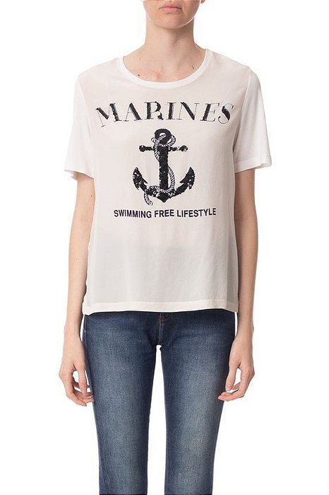 Blusa Animale Branca Malha Marines