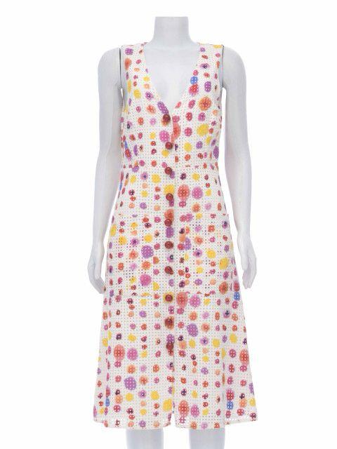 Vestido Mixed Branco Estampado Poá em Laise