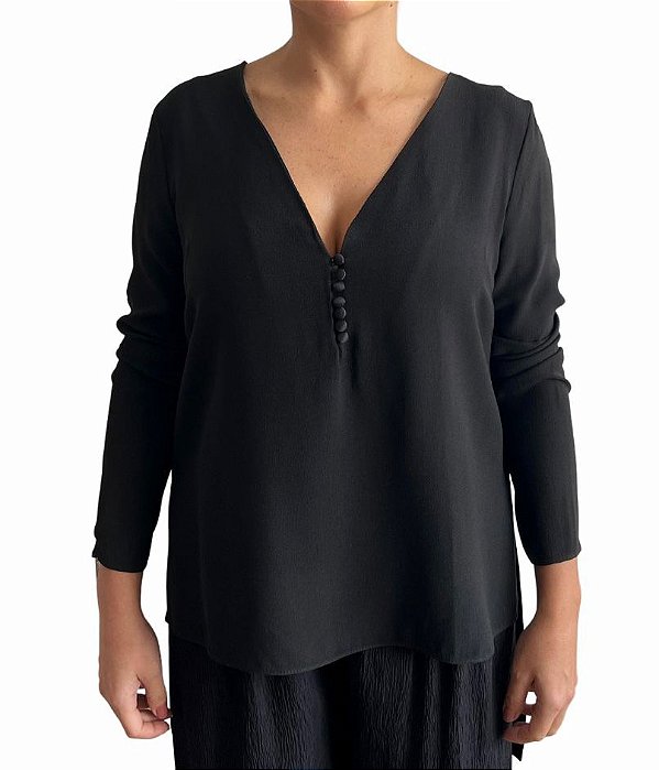 Blusa Mullet Bobô Preta Crepe de Seda