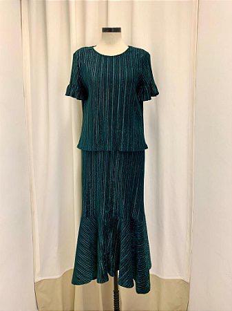 Conjunto Mixed Saia Midi + Blusa Verde Musgo Veludo