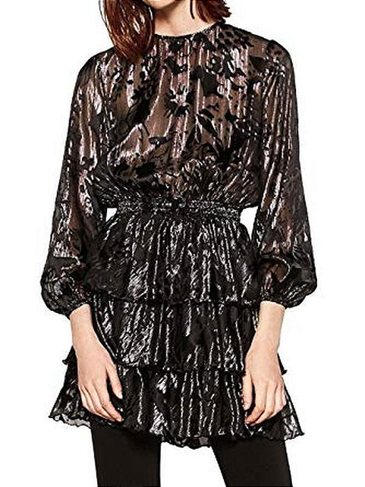 Vestido Zara Preto e Cinza Brilho e Transparência