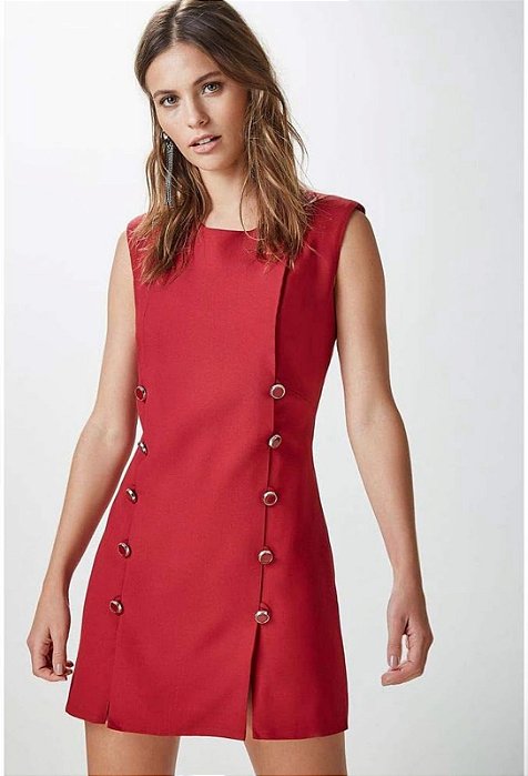 Vestido Animale Vinho Crepe Botões