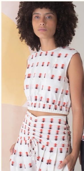 Conjunto A. Niemeyer Cropped + Calça Saruel Estampa Branca e Vermelha