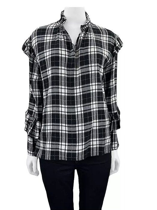 Blusa Manga Longa Mixed Preto e Branco Xadrez Algodão