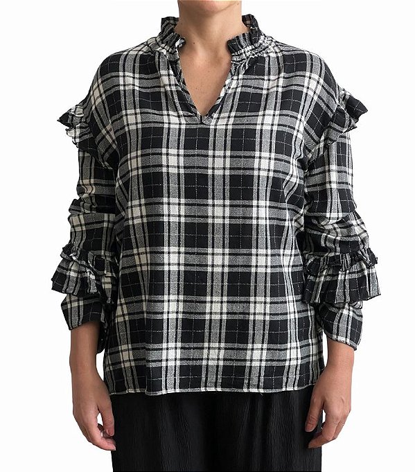 Blusa Mixed Preto e Branco Xadrez Algodão