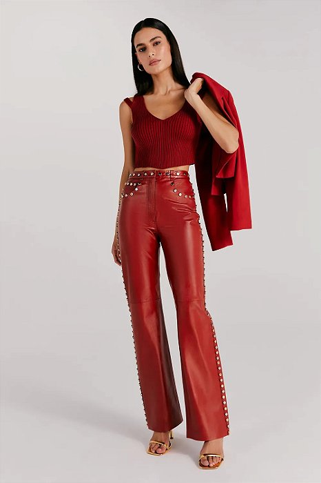 Calça NV Terracota Couro Tachas