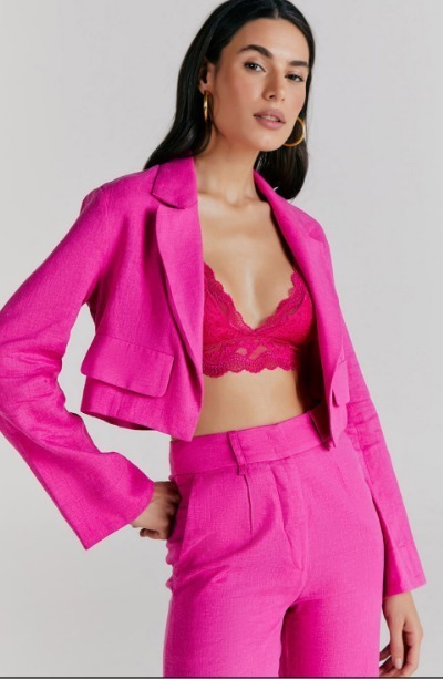 Conjunto NV Calça + Blazer Cropped Rosa