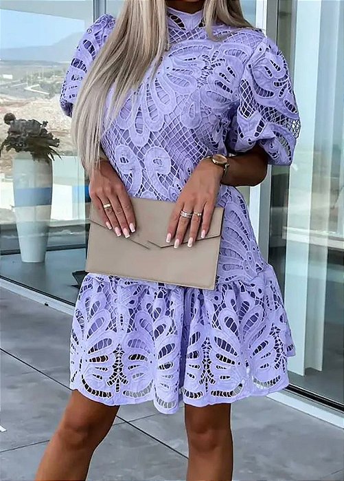 Vestido Bhava Renda Lavanda