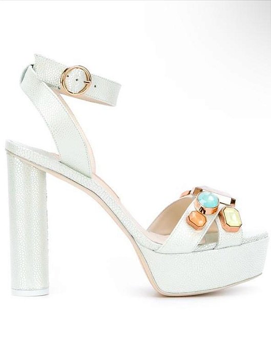 Sandalia Sophia Webster Azul Salto Bloco Pedrarias