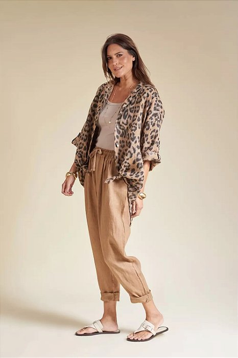 Conjunto Le Chic Calça e Camisa Estampada Animal Print