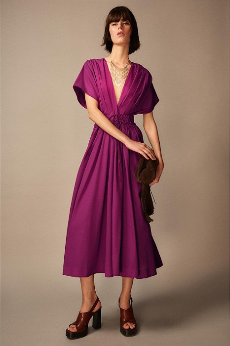 Vestido Midi Zara Rosa Botões Frontais